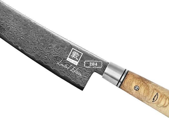 zayiko Limited Edition Kiritsuke Knife Black Meteor – 8-Inch Damascus Blade | 67 Layers Steel with VG10 Core & Titanium Coating | Maple Wood Handle | Professional Kitchen Knife in Gift Box