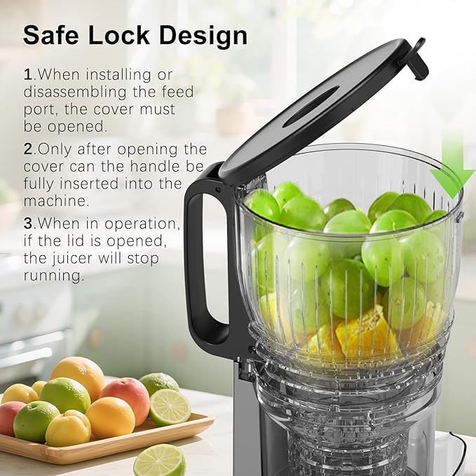 CKEMU Cold Press Juicer – 5.8" Extra-Wide Feed Chute | Max Nutrient Retention | Slow Masticating Juicer for Whole Fruits & Vegetables