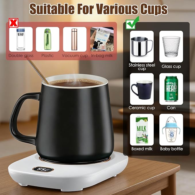 USB Coffee Mug Warmer Electric Cup Warmer for Desk Wired Milk Beverage Cup Heater Heating Plat with 3 Temperature Setting for Office Home (White)
