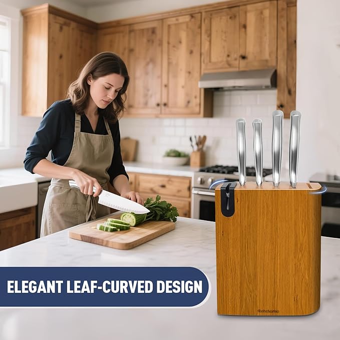 Knife Set, 6-Piece Kitchen Knife Set with Wooden Knife Block and Built-in Sharpener, Stainless Steel Sharp knives set for kitchen, Knife Block Set