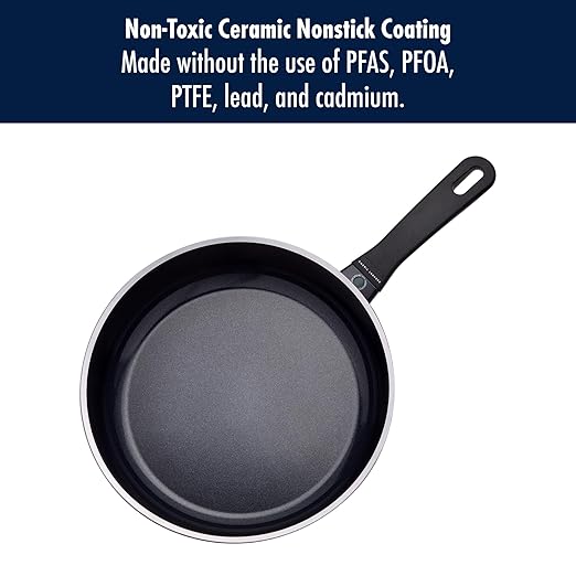 HENCKELS x EMERIL Lagasse Nola 11-inch Nonstick Saute Pan with Lid, Heavy-Gauge Aluminum for Fast, Even Heat Cooking, Made in Italy, Black