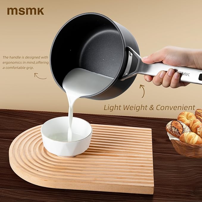MSMK 2.5 Quart Saucepan with lid, Small Saucepan with Steamer Non stick, Induction, Scratch-resistant, Small Cooking Pot