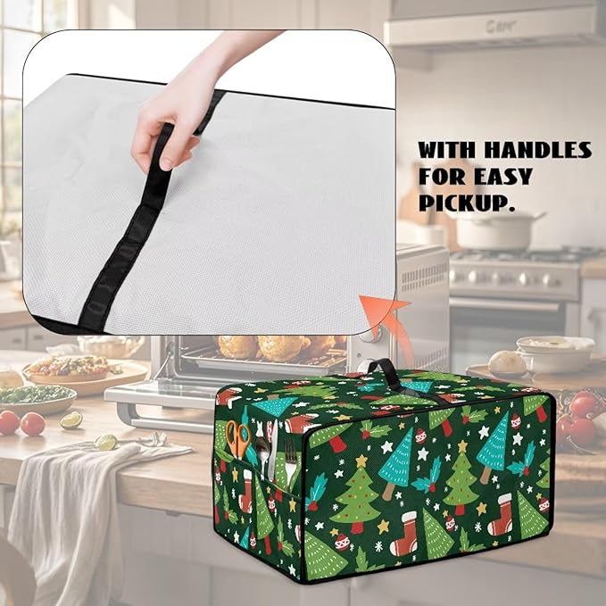 Doojoayie Christmas Tree Toaster Cover 6 Slice Decorative Toaster Oven Cover for Holiday Home Decor Universal Fit Kitchen Appliance Covers with Top Handle Belt, Easy to Storange