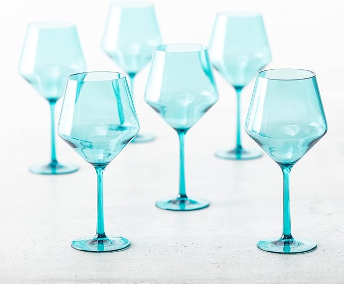 Fortessa Sole Outdoor Shatter Resistant BPA Free Premium Copolyester Plastic Drinkware 6 Pack, Aqua Sky Blue Green, Cabernet Glass