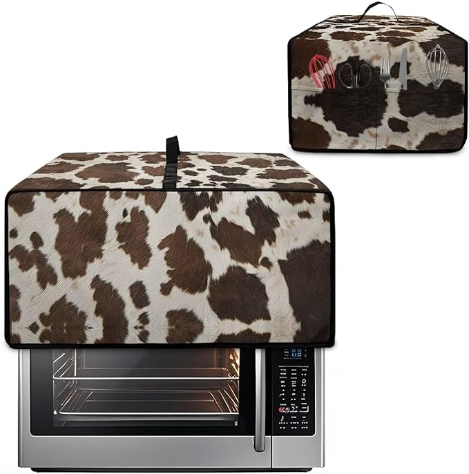Doojoayie Brown Cow Print Toaster Oven Cover 6 Slice Bread Machine Cover Universal Fit Small Appliance Dust Protector Simple Style Kitchen Decoration