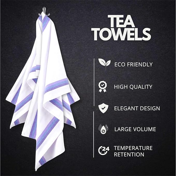 Premium Kitchen Towel (28”x20”, 12 Pack) 100% Cotton Dish Towels Cloths Large Hand Towels Tea Towels for Kitchen with Hanging Loop, Reusable Cleaning Cloths, Fast Dry Lint Free Linen | Blue Shades