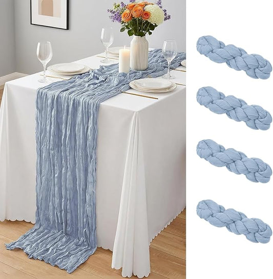 4 Pack Dusty Blue Cheesecloth Table Runner 10Ft, Gauze Table Runners 21.5 x 120 inch,Semi Sheer Cheese Cloth Fabric Runner Bulk for Wedding,Party,Baby Shower,Bridal Shower