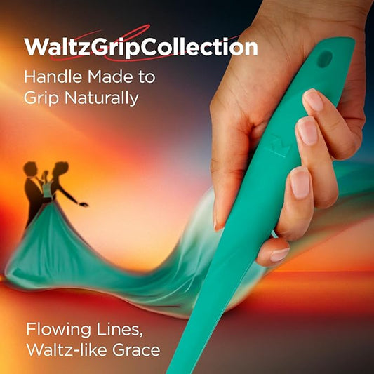 Kitchen Mama WaltzGrip Platinum Silicone Pancake Spatula Turner: Heat Resistant Flexible, Stainless Steel Core, Nonstick, Dishwasher Safe, Flipper – Ideal Kitchen Cookware for Eggs, Fish, Meat (Teal)