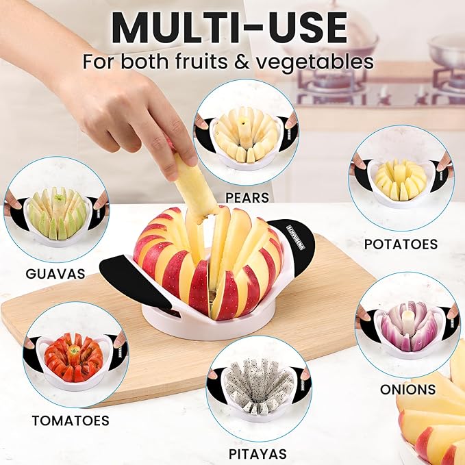 SCHVUBENR Apple Slicer and Corer - 4.72 Inch Stainless Steel Apple Cutter with 16 Sharp Blades - Professional Apple Divider Tool for Quick Slices - Easy to Use & Clean - Slice Fruits with Ease - Black