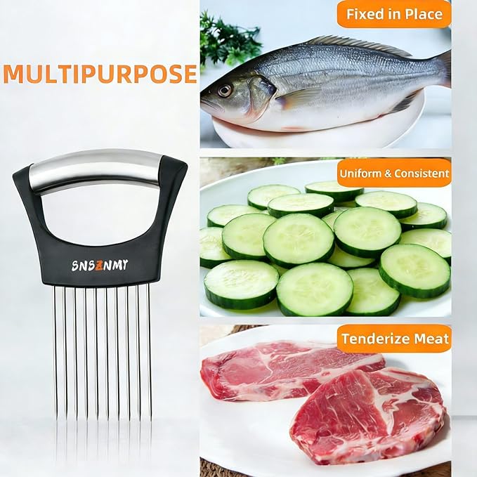 Onion Holder for Slicing, Upgrade Stainless Steel Onion Slicer Holder Lemon Slicer Vegetable Cutter, Assistant Tool for Slicing Fruit, Potato, Tomato and Meat (1 Pack)
