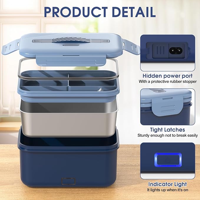 Electric Lunch Box Food Heater, 1.8L Portable Food Warmer 100W Leakproof Heated Lunch Box for Adults Car/Truck/Office with Fork Spoon Carry Bag, 12V/24V/110V