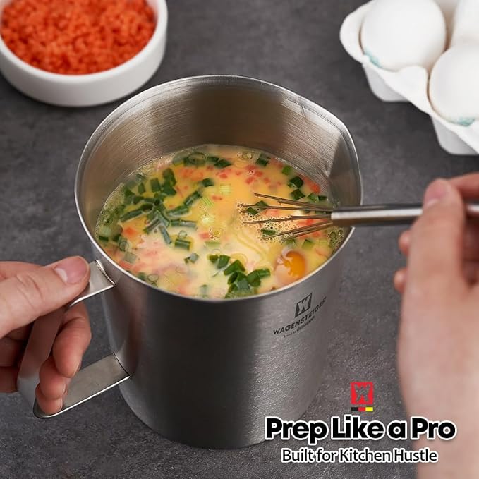 18/8 Stainless Steel Measuring Cup: Metal Measuring Pitcher with Engraved Oz & ml Markings, Precision Pour Spout & Sturdy Handle – Baking, Coffee & Barista Use (500ml / 16.9Oz)