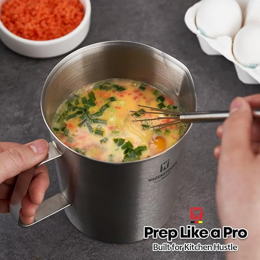 18/8 Stainless Steel Measuring Cup: Metal Measuring Pitcher with Engraved Oz & ml Markings, Precision Pour Spout & Sturdy Handle – Baking, Coffee & Barista Use (500ml / 16.9Oz)