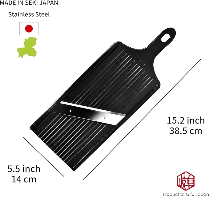 Seki Japan Cabbage Slicer, stainless steel mandoline slicer with hand protector, wide black plastic slicer, great for shredded cabbage
