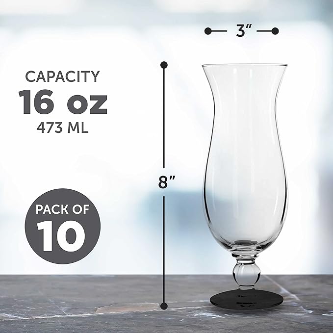 DISCOUNT PROMOS Libbey Hurricane Glasses 16 oz. Set of 12, Bulk Pack - Branded Drinkware for Cocktail, Pina Colada or Mudslide - Black