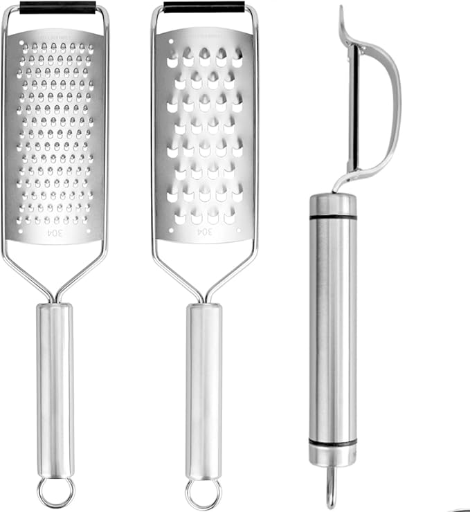 Homestia Lemon Zester Grater 5-Piece Suit - Heavy Duty Kitchen Tool for Parmesan Cheese, Ginger, Garlic, Nutmeg, Chocolate, Vegetables, Fruits, Stainless Steel Grater Dishwasher Safe Silver