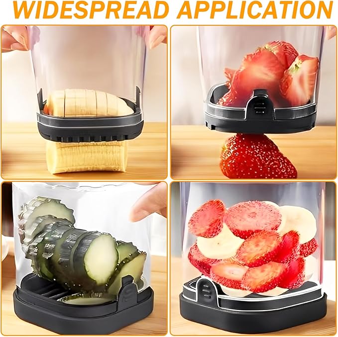 Strawberry Slicer with Stainless Blades, Fruit Cup, Strawberries Cutter, Detachable and Easy Food Preparation Tool, Precision Slicing Gadget for Mushroom, Bananas, Grape, Mango and More