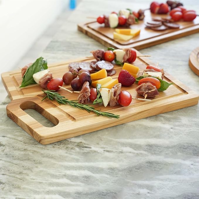EcoDecors 14"x10" Teak Cutting Board with Juice Groove & Handle, FSC Certified Edge Grain Wood, Chopping, Carving & Serving Board for Kitchen