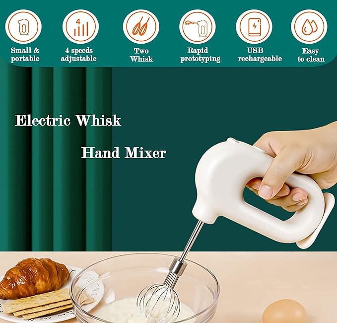 Wynboop MINI Household Cordless Electric Hand Mixer,USB Rechargable Handheld Egg Beater with 2 Detachable Stir Whisks 4 Speed Modes,Baking At Home For Kitchen,Lightweight Portable(Pink)