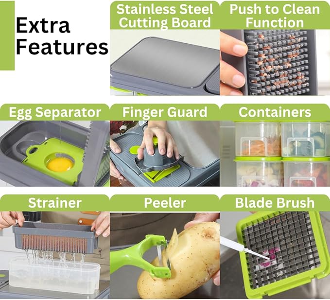 All-in-One Vegetable Chopper & Prep Station - Multifunctional Food Chopper, Mandoline Slicer, Cheese Grater, Egg Separator, Built-In Cutting Board & Storage Container for Meal Prep