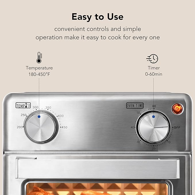 8.5QT 5-in-1 Toaster Oven Air Fryer Combo, Stainless Steel, Fast Preheat, Ideal for Small Spaces, Travel & Family, Healthy Cooking Included