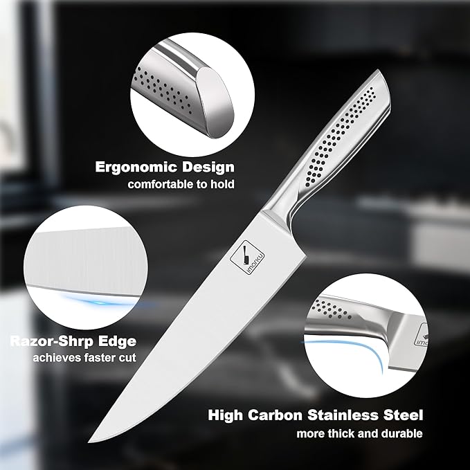 imarku 15-Piece Knife Set with Block, High Carbon Stainless Steel Kitchen Knives with Built-in Sharpener, Dishwasher Safe, Ergonomic Non-Slip Handle, Perfect for Home Cooks & Chefs, Black