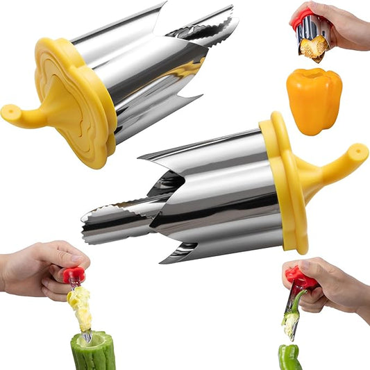 Pepper Seed Corer Remover, Upgrade 2 in 1 Bell Pepper Cutter Quickly Cutting and Deseeding Bell Pepper Corer Tool for Vegetables Kitchen Gadget