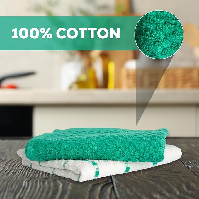 GOLD TEXTILES Kitchen Towels 6 Pack Premium 100% Cotton Dish Towels for Kitchen (15 x 25 Inches) Super Soft & Absorbent Kitchen Hand Towels for Drying Dishes, Cleaning - Reusable and Washable (Green)