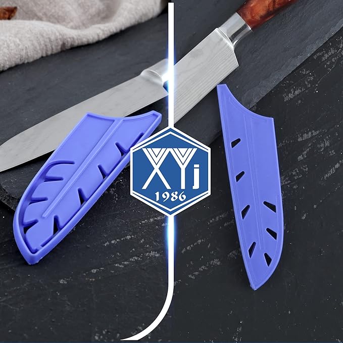 XYJ 2pcs/set Safety Knife Covers Sleeves Knives Edge Guard, Universal Knife Sheath, Utility Knife, Santoku Knife Case Blade Guards Protector Blue Kitchen Knife Cover Sleeve (For 5'' Santoku Knife)