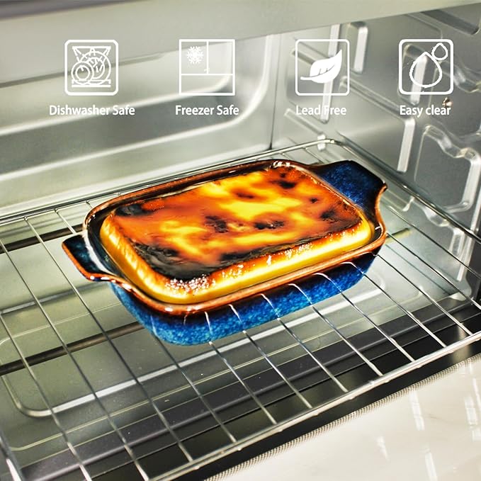 LIUYWYHCF Ceramics Au Gratin baking Dishes Set of 2, Baking Tray Bake ware, 12.3 oz Ramekins, for Pie Pan, Appetizer, Tart, Dessert, Quiche, Oven Small dish, individual dishes, Rectangular 9 Inch