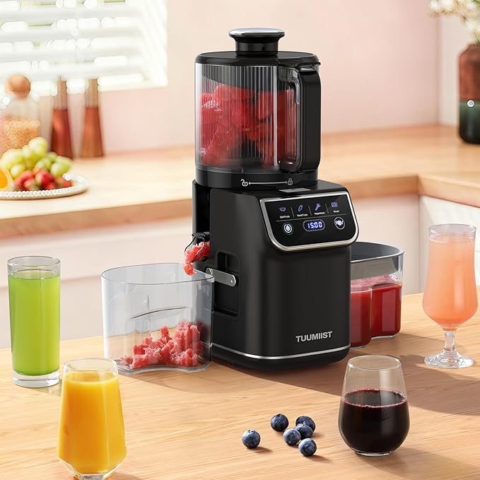 Cold Press Juicer, 100oz Large Capacity Juicer Machine with Touch Screen, 6.5" Wide Chute for Whole Fruit, High Yield Slow Masticating Juicer, Easy to Clean & Quiet Operation