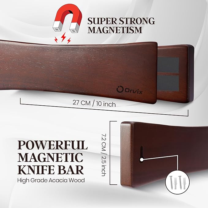16 Inch Acacia Wood Magnetic Knife Holder for Wall - Magnetic Knife Strip & Knife Magnet - Kitchen Knife Storage Bar & Utensil Organizer