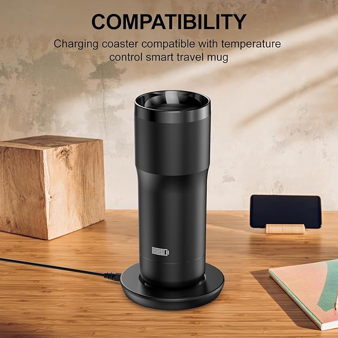 Charging Coaster 2 Compatible with Embo Temperature Control Smart Mug 2 and 1 - Mug Power Cord - Charger Dock Base for Wireless Warmer Cup Accessories (Black)