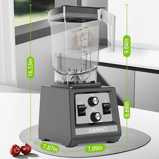 OMMO Blender for Smoothies: 1800W Peak Blenders for Kitchen, 68oz BPA-Free Pitcher, Timer & Speed Control, 6 Stainless Steel Blades, Dishwasher Safe Blender for Ice Crush/Smoothies/Frozen Drinks/Grey