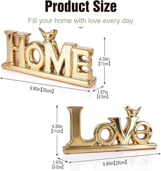 Love Sign Decor,Gold Room Decor Aesthetic, Knick Knack Shelf,Bird Decor, Boho Bookshelf,Abstract Statue,for Living Room,Bedroom, Contemporary Tv Stand Set of 2 (2, Gold)