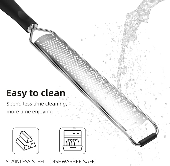 Premium Lemon Zester & Cheese Grater,Kitchen Tool for Parmesan Cheese, Lemon, Ginger, Garlic, Nutmeg, Chocolate, Vegetables, Fruits,Sharp Stainless Steel Blade,Dishwasher Safe (Black)