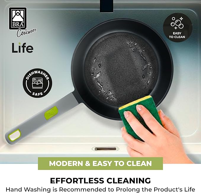 BRA COOKWARE Life Ceramic Nonstick Frying Pan | 10.2 Inch Recycled Cast Aluminum Skillet | Ceramic Non-Stick Fry Pan | PFOA Free Searing Skillet | All Cooktops (incl. Induction) | Soft-Touch Handle