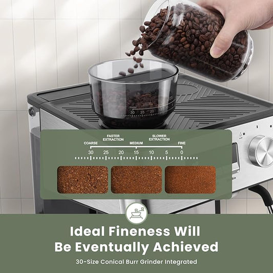 (2026 Upgrade) Gevi 20 Bar Espresso Machine with Grinder & Milk Frother, Professional Coffee Maker for Home, Cappuccino & Latte, Removable Water Tank, Steam Wand