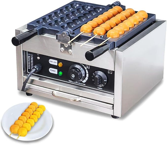 Waffle Ball Stick Maker, Commercial 110V Electric Bubble Skewer Waffle Ball Machine, Stainless Steel Nonstick Bubble Waffle Stick Machine for Restaurant, Snack Bar, Street Stall