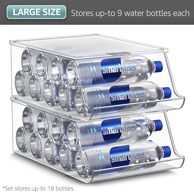 Sorbus Bottle Organizer for Fridge with Lid – Holds 9 Bottles – Stackable Drink Organizer for Refrigerator, Pantry, or Countertop – Clear BPA-Free Plastic Bottle Storage Holder
