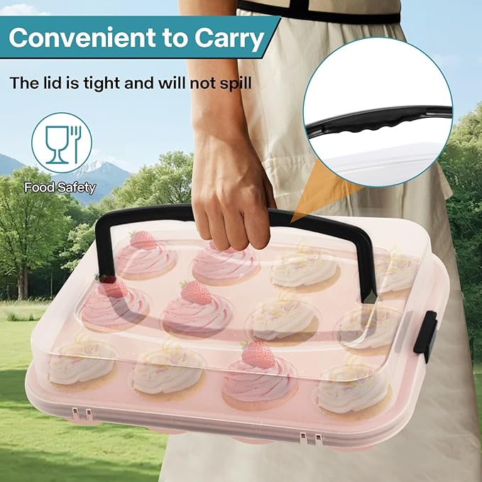 Spmarkt 2-Pack Pink Cupcake Pan with Lid, 12-Cup Nonstick Cupcake Baking Pan with Handle for Easy Baking and Travel – Perfect Cupcake Pan for Parties, Birthdays, and Gifting