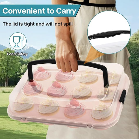 Spmarkt 2-Pack Pink Cupcake Pan with Lid, 12-Cup Nonstick Cupcake Baking Pan with Handle for Easy Baking and Travel – Perfect Cupcake Pan for Parties, Birthdays, and Gifting