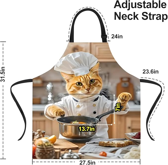 Funny Cat Apron with 2 Pockets Waterproof for Men Women Kitchen Garden Decor