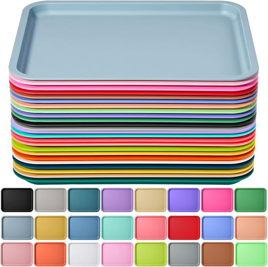 Mumufy Plastic Fast Food Trays Bulk Colorful Restaurant Serving Trays Cafeteria Rectangular Plastic Serving Platter Grill for Kitchen Restaurant Coffee(Retro Color,24 Pcs)