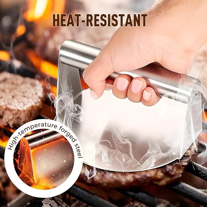 5.5 Inch Stainless Steel Burger Press, 2025 Upgraded Non-Stick Hamburger Smasher Tool & Grill Press, Barbecue Grilling Accessories for Grill, Griddle, Bacon & Sandwich, Dishwasher Safe (Round)