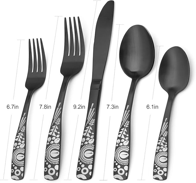Matte Black Silverware Set, Bysta 20-Piece Stainless Steel Flatware Set, Kitchen Utensil Set Service for 4, Tableware Cutlery Set for Home and Restaurant, Satin Finish, Dishwasher Safe