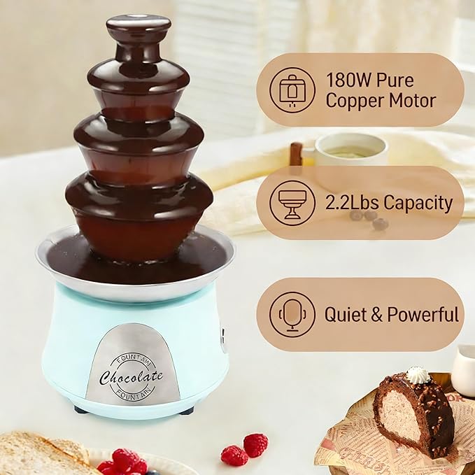 2.2lbs Chocolate Fountain, 4-Tier Party Fountain, Chocolate Fondue Fountain for Christmas Birthday Party, 120V 180W, Blue