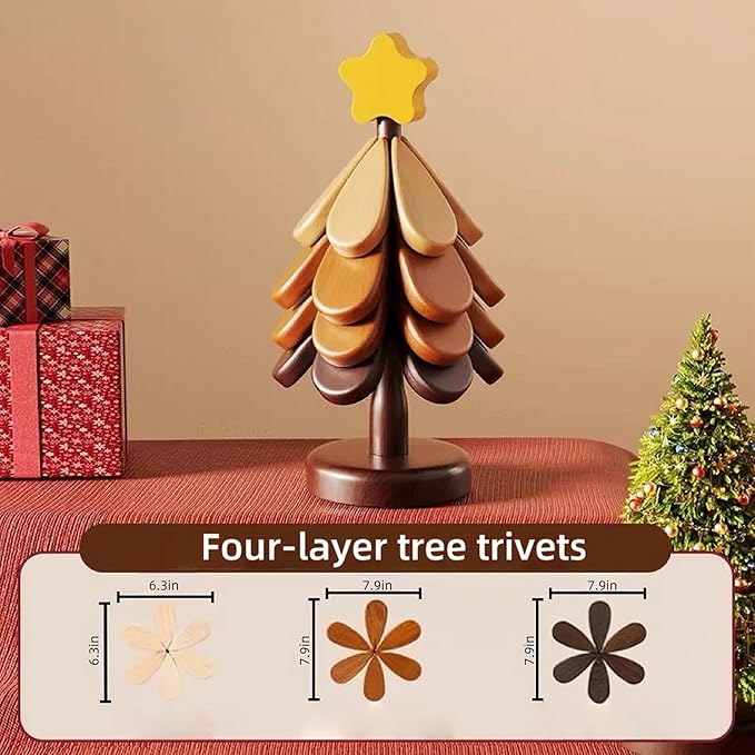 Trivets for Hot Dishes - Natural Wooden Tree Trivet Set of 4 for Hot Pot Pans Bowl Teapot - Table Kitchen Decor Coaster for Home Restaurant