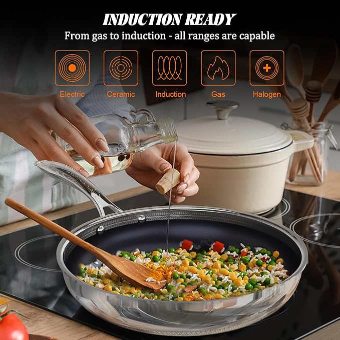 WhatsClad 10" Hybrid Ceramic Nonstick Frying Pan, 3-Ply Stainless Steel Skillet, 2-Layer Coating, PFAS & PTFE Free, 9H Hardness & Corrosion Resistance, Dishwasher Safe, Induction Compatible-Blue