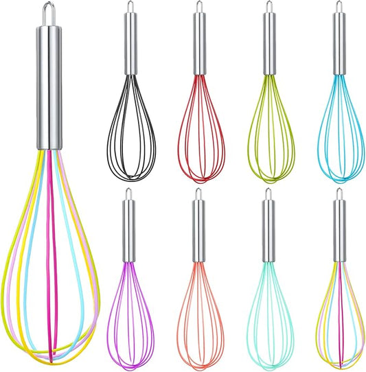 Domensi 8 Pcs 12 Inch Whisks Bulk for Cooking Silicone Whisks Non Scratch Stainless Steel Egg Beater Colorful Coated Metal Heat Resistant Egg Beaters for Valentines Day Party Favor Gift Supplies